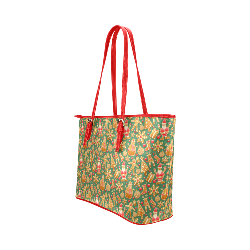 Christmas ginger pattern Leather Tote Bag/Small (Model 1651)