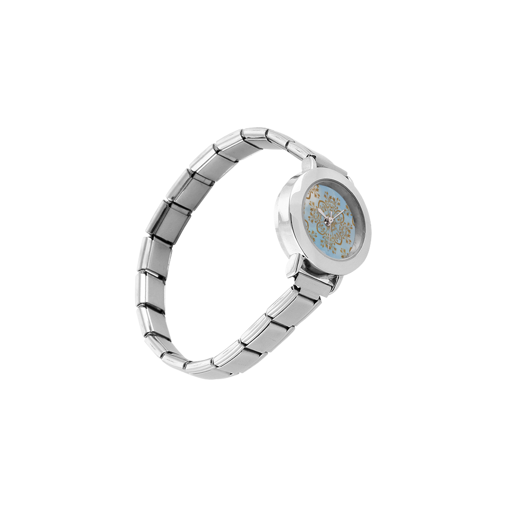 Gold and blue flourish ornament mandala Women's Italian Charm Watch(Model 107)