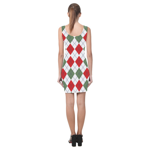 Christmas red and green rhomboid fabric Medea Vest Dress (Model D06)
