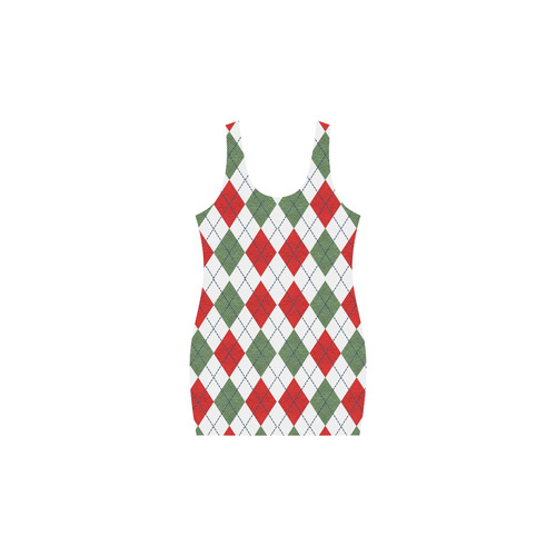 Christmas red and green rhomboid fabric Medea Vest Dress (Model D06)