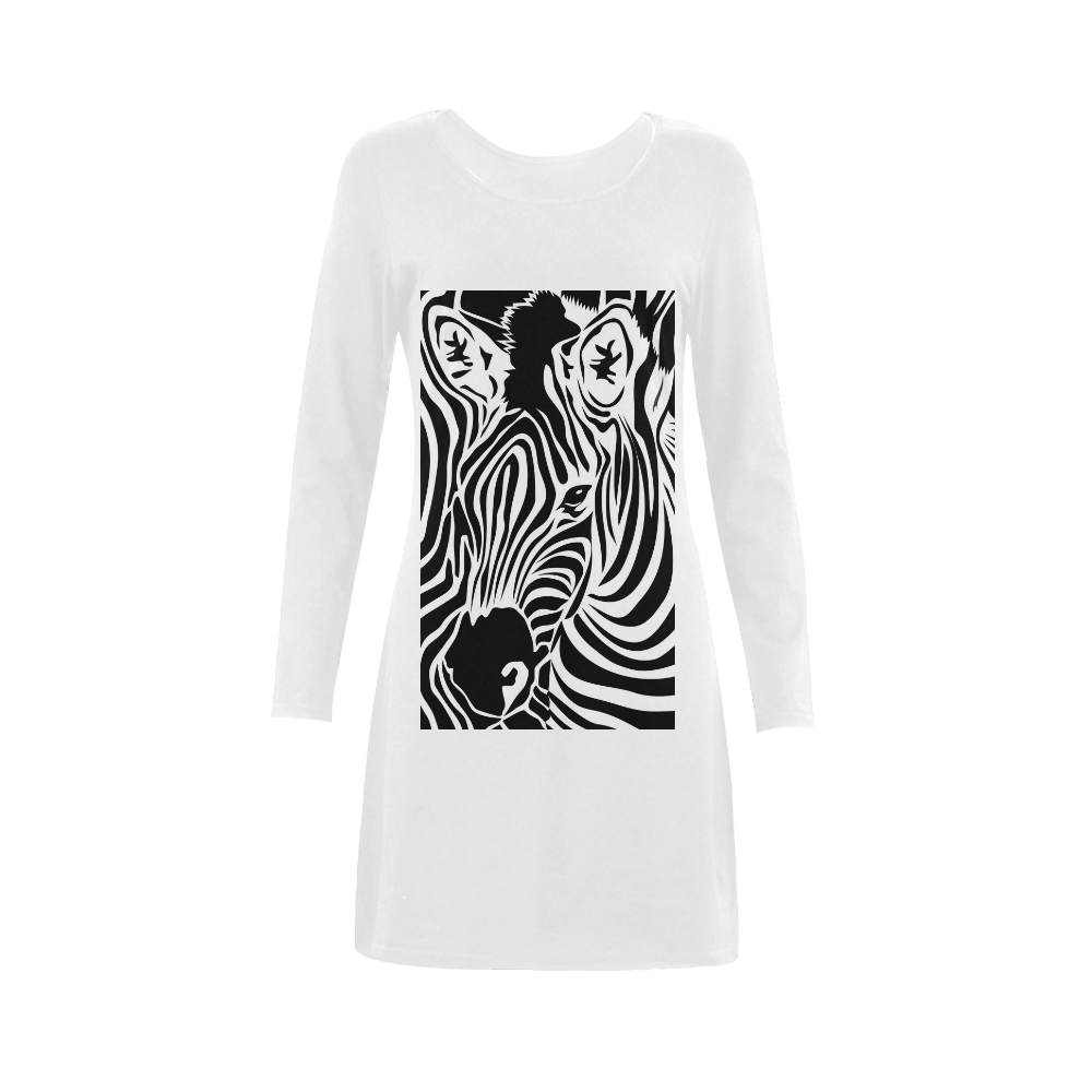 zebra opart, black and white Demeter Long Sleeve Nightdress (Model D03)
