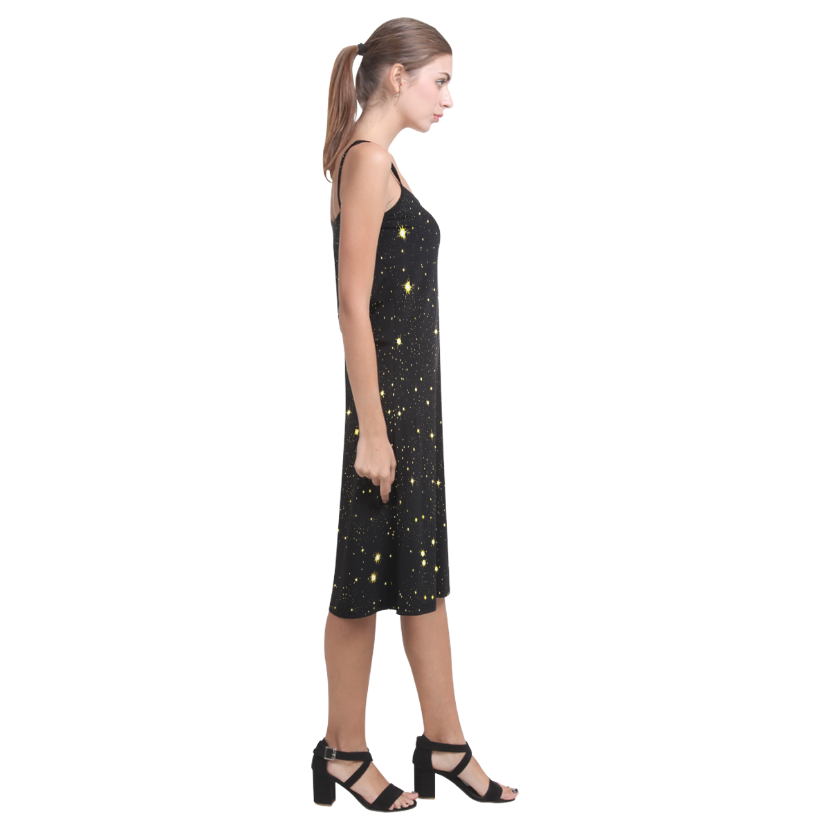 Christmas gold stars night sky Alcestis Slip Dress (Model D05)