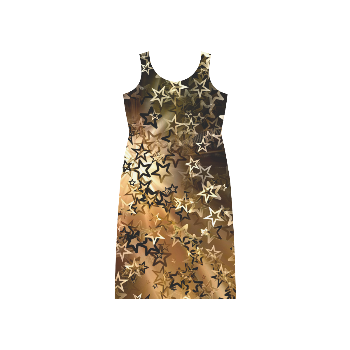 Christmas gold stars Phaedra Sleeveless Open Fork Long Dress (Model D08)