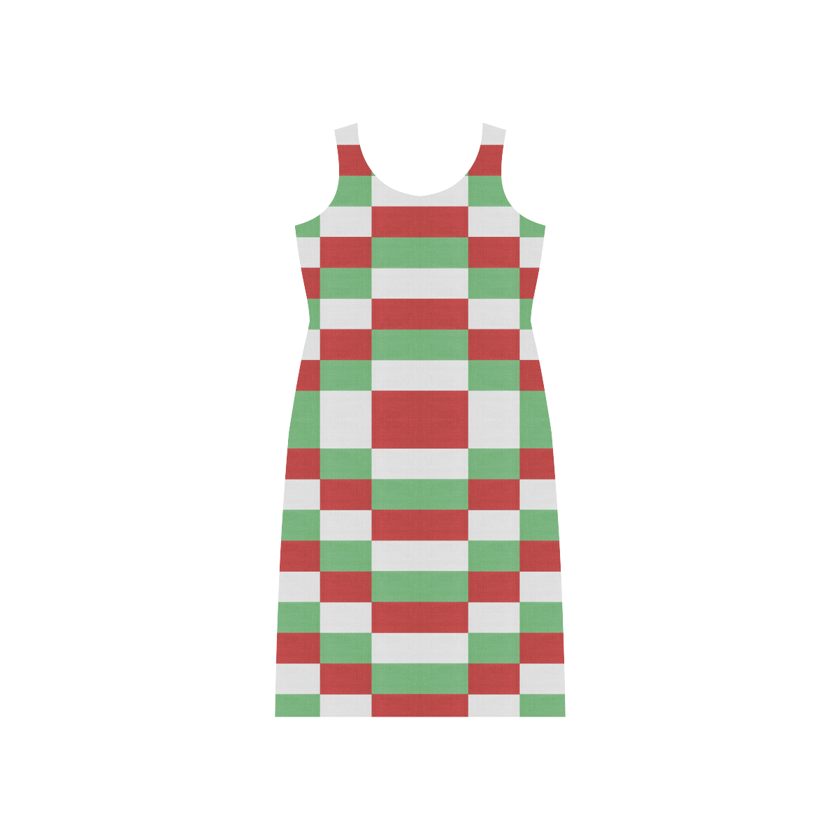 Christmas red and green pattern fabric Phaedra Sleeveless Open Fork Long Dress (Model D08)