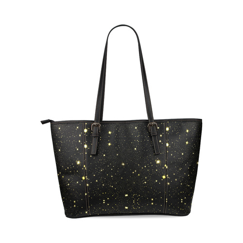 Christmas gold stars night sky Leather Tote Bag/Large (Model 1640)