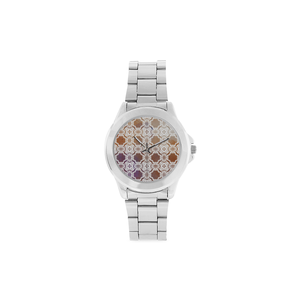 White  and gold watercolor mosaic mandala Unisex Stainless Steel Watch(Model 103)