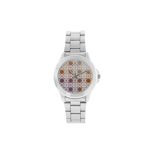 White  and gold watercolor mosaic mandala Unisex Stainless Steel Watch(Model 103)