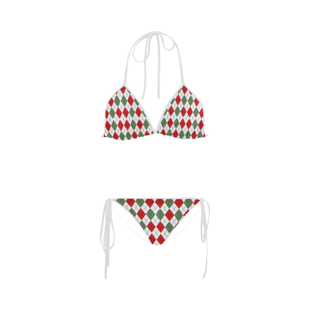 Christmas red and green rhomboid fabric Custom Bikini Swimsuit