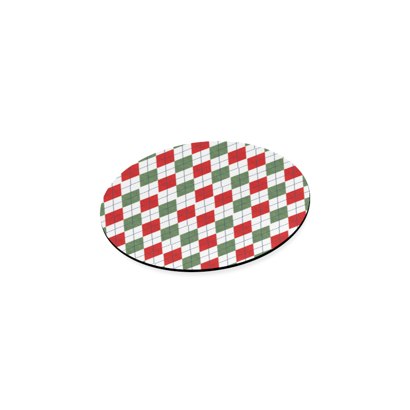Christmas red and green rhomboid fabric Round Coaster