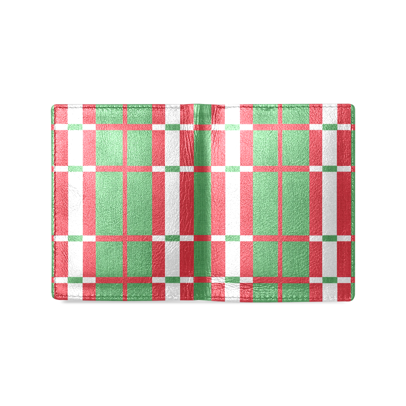 Christmas red and green pattern Men's Leather Wallet (Model 1612)