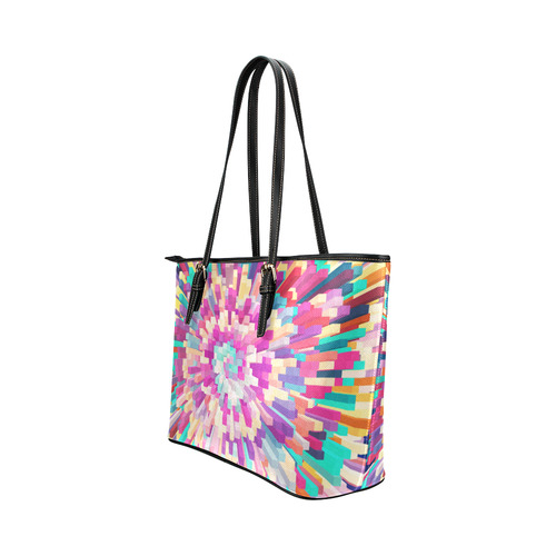 Colorful Exploding Blocks Leather Tote Bag/Small (Model 1651)