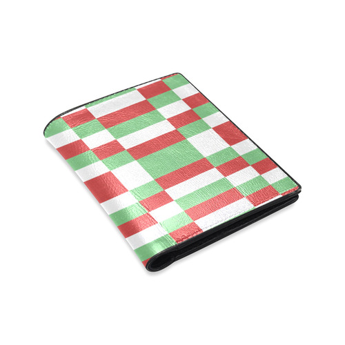 Christmas red and green pattern fabric Men's Leather Wallet (Model 1612)