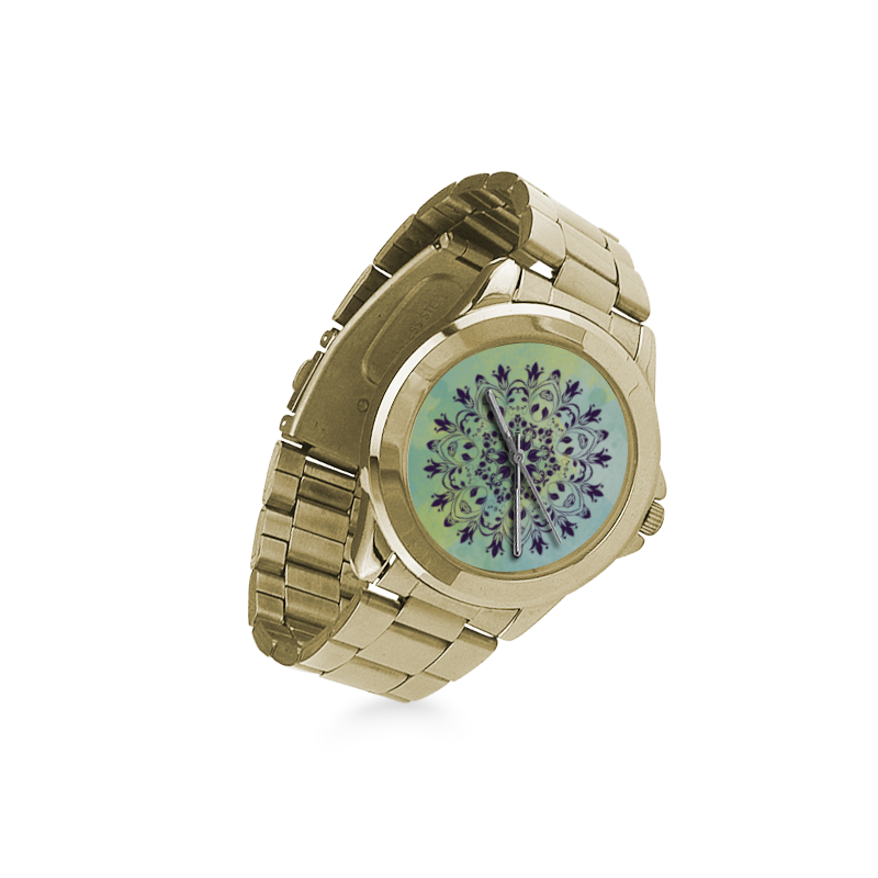 Flourish purple and blue watercolor mandala Custom Gilt Watch(Model 101)