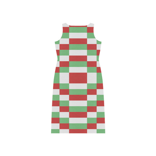 Christmas red and green pattern fabric Phaedra Sleeveless Open Fork Long Dress (Model D08)