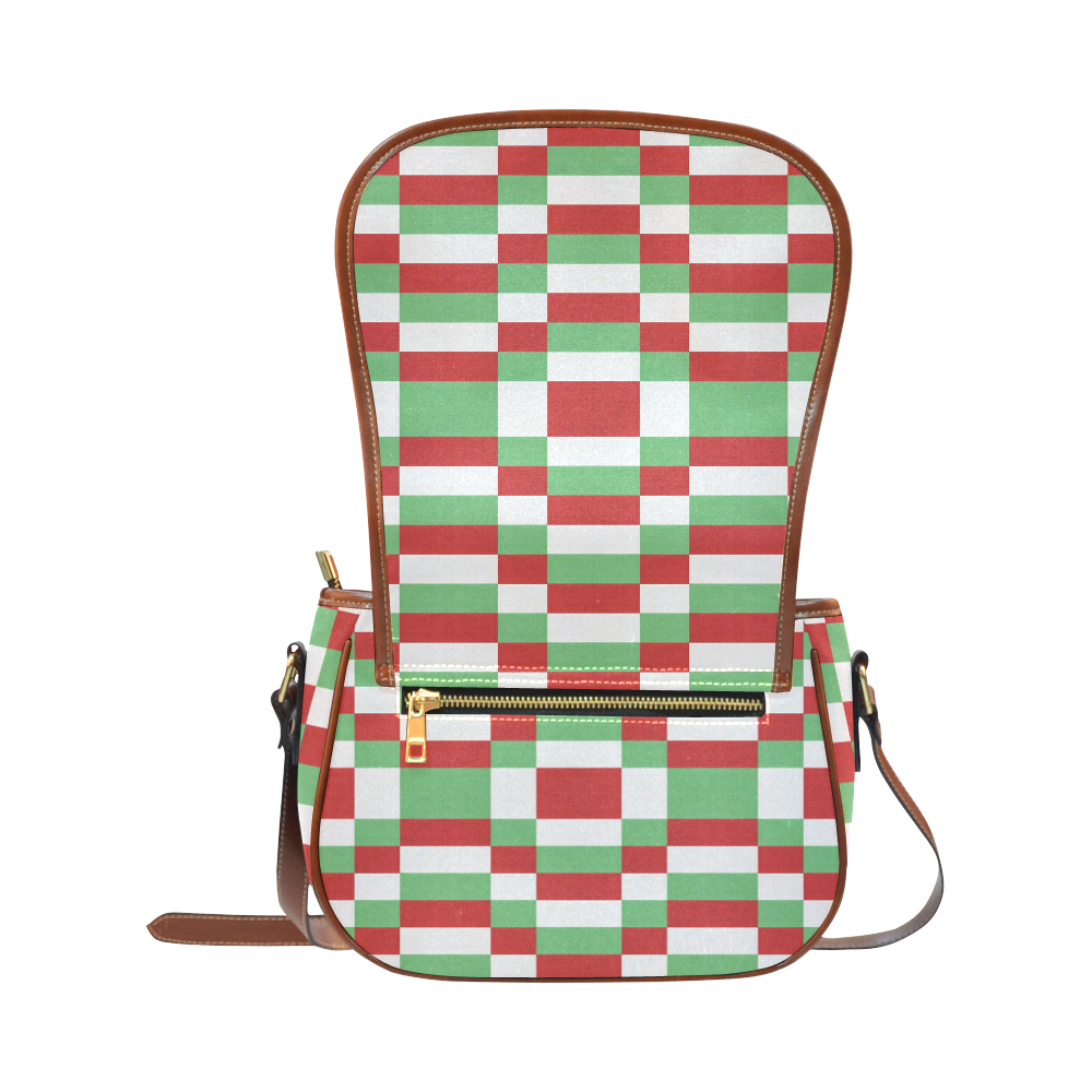 Christmas red and green pattern fabric Saddle Bag/Large (Model 1649)