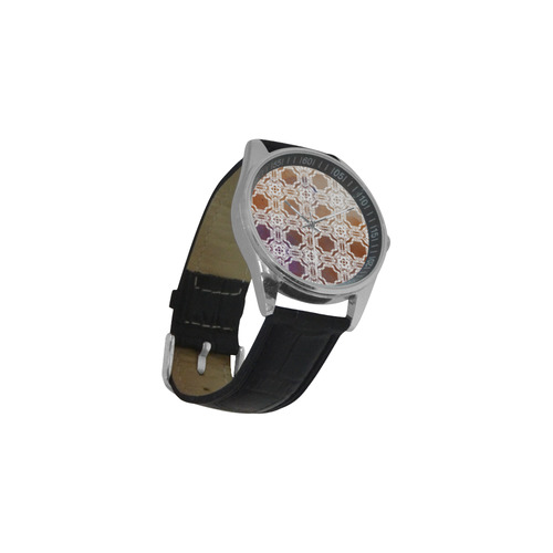 White  and gold watercolor mosaic mandala Men's Casual Leather Strap Watch(Model 211)