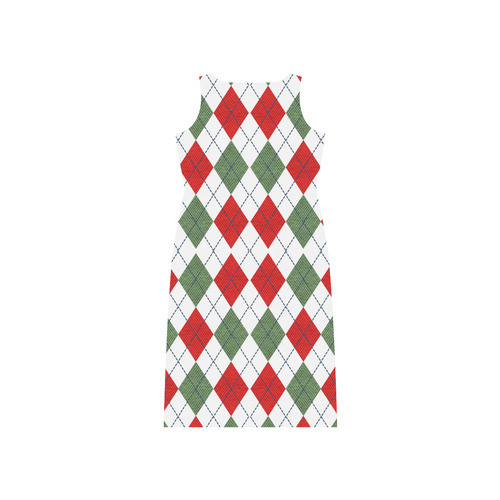 Christmas red and green rhomboid fabric Phaedra Sleeveless Open Fork Long Dress (Model D08)