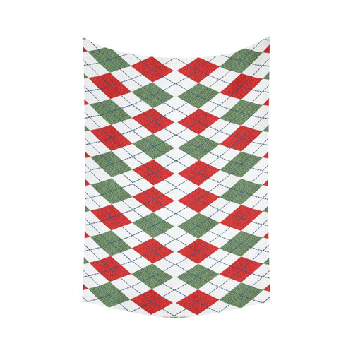 Christmas red and green rhomboid fabric Cotton Linen Wall Tapestry 90"x 60"