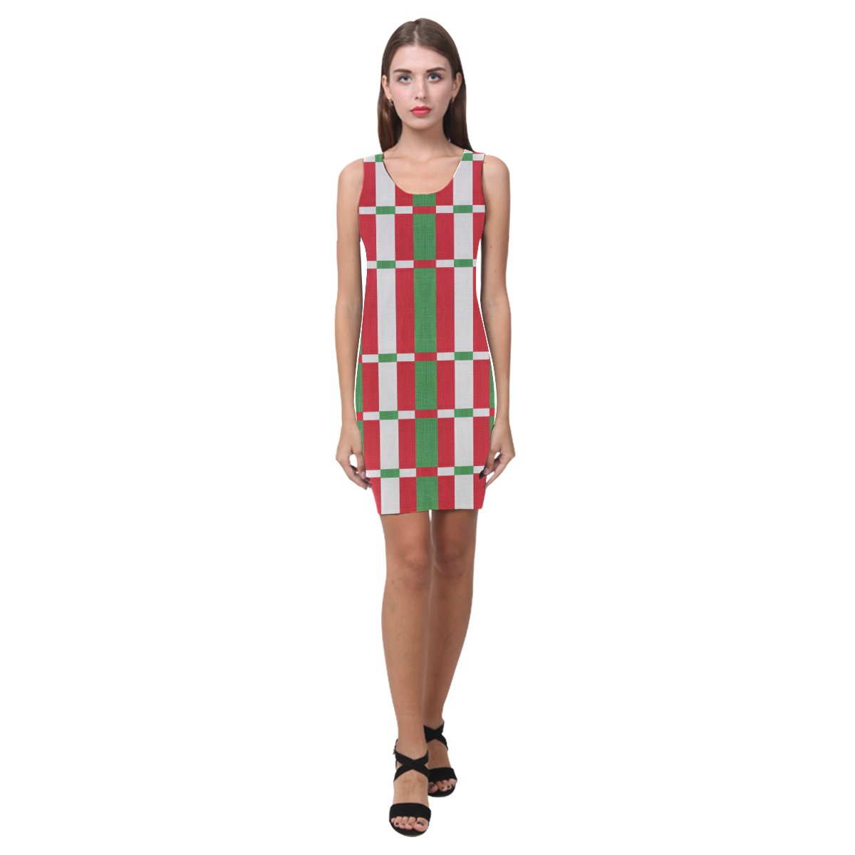 Christmas red and green pattern Medea Vest Dress (Model D06)