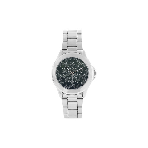 White and gray Flourish ornament mandala design Unisex Stainless Steel Watch(Model 103)