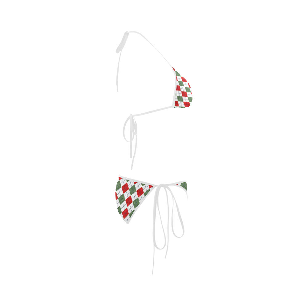 Christmas red and green rhomboid fabric Custom Bikini Swimsuit
