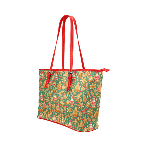 Christmas ginger pattern Leather Tote Bag/Small (Model 1651)