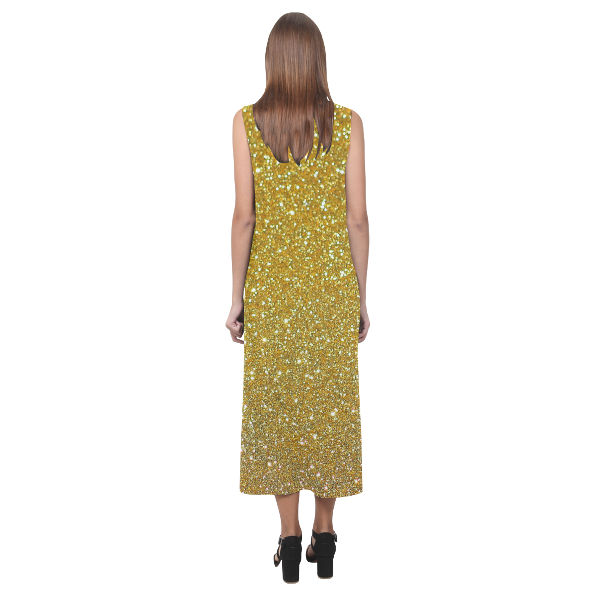 Gold glitter Phaedra Sleeveless Open Fork Long Dress (Model D08)