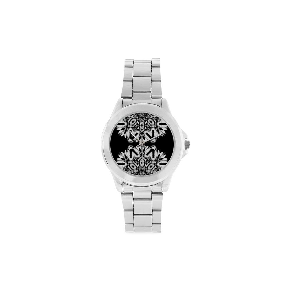 Half black and white Mandala Unisex Stainless Steel Watch(Model 103)