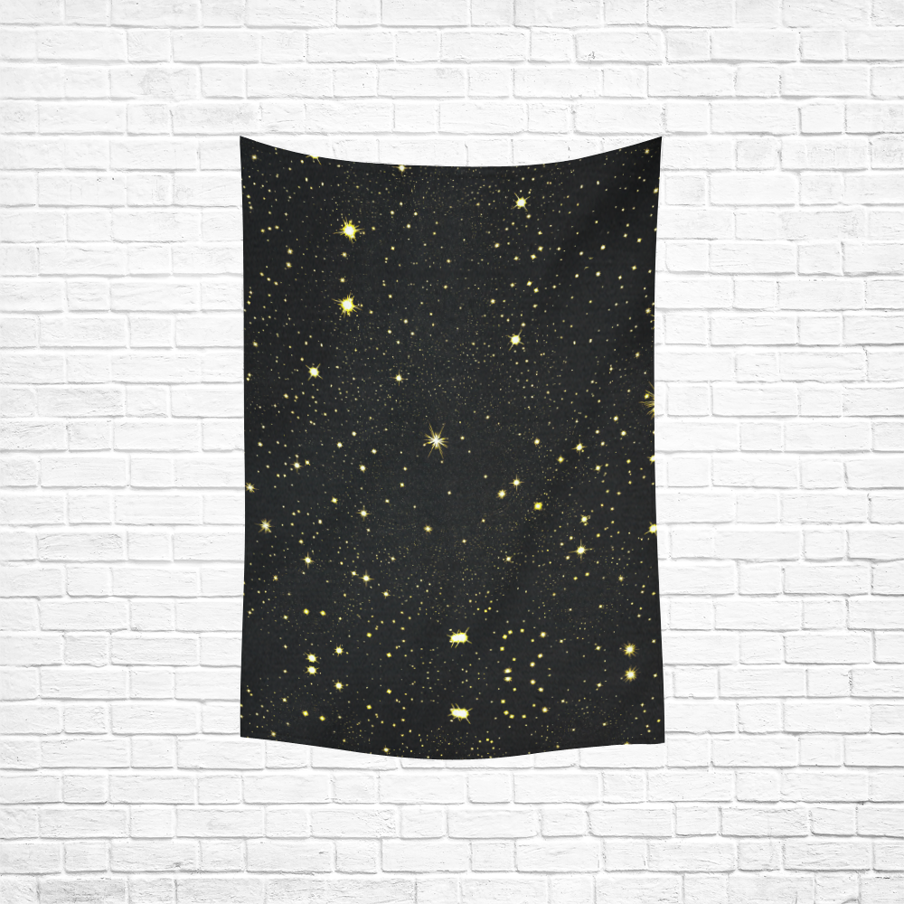 Christmas gold stars night sky Cotton Linen Wall Tapestry 40"x 60"