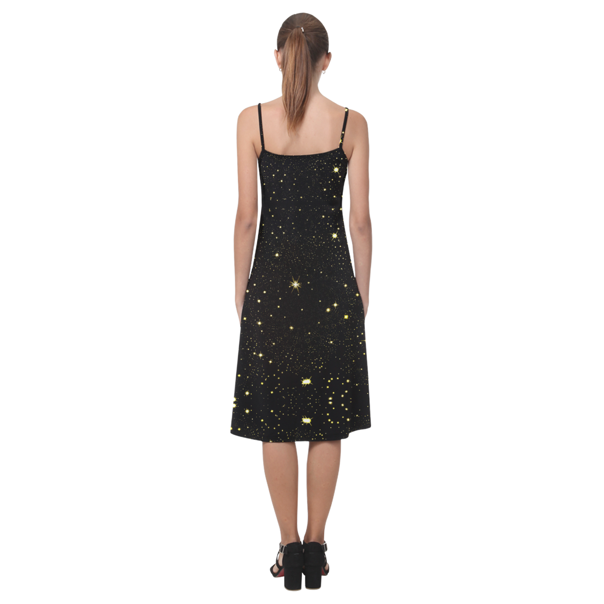 Christmas gold stars night sky Alcestis Slip Dress (Model D05)