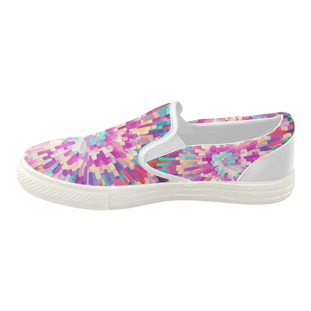 Colorful Exploding Blocks Women's Slip-on Canvas Shoes (Model 019)