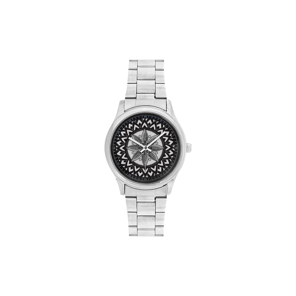 Black and white mandala Men's Stainless Steel Watch(Model 104)
