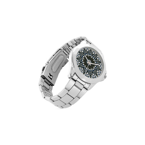 Blue, grey and white mandala Unisex Stainless Steel Watch(Model 103)