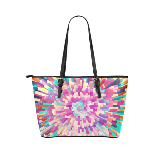Colorful Exploding Blocks Leather Tote Bag/Small (Model 1651)