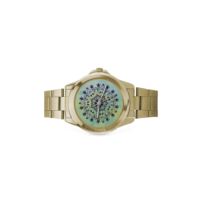 Flourish purple and blue watercolor mandala Custom Gilt Watch(Model 101)