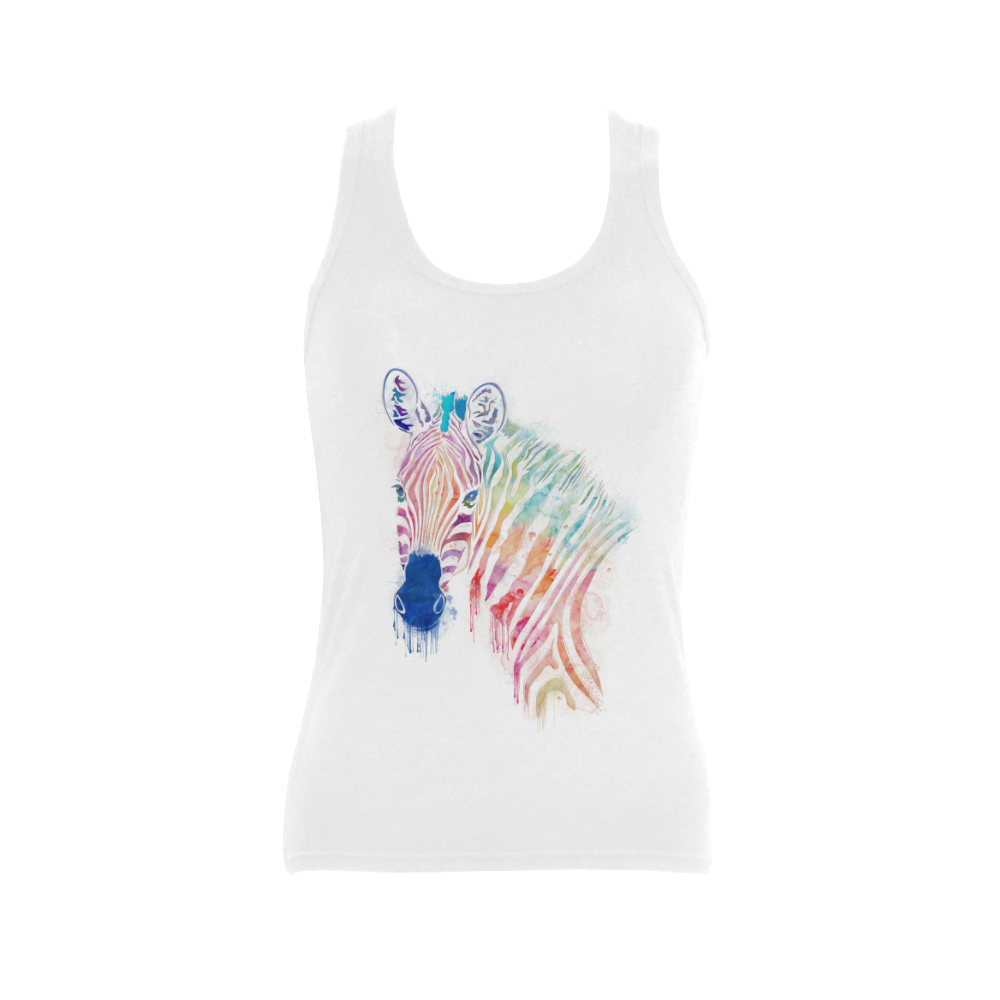 watercolor rainbow zebra Women's Shoulder-Free Tank Top (Model T35)