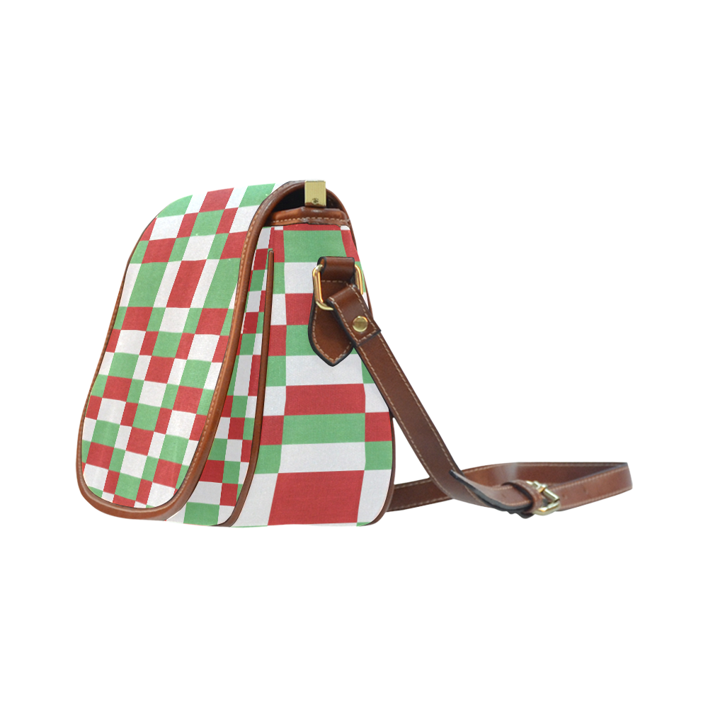 Christmas red and green pattern fabric Saddle Bag/Large (Model 1649)
