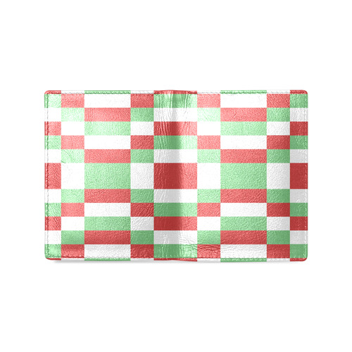 Christmas red and green pattern fabric Men's Leather Wallet (Model 1612)