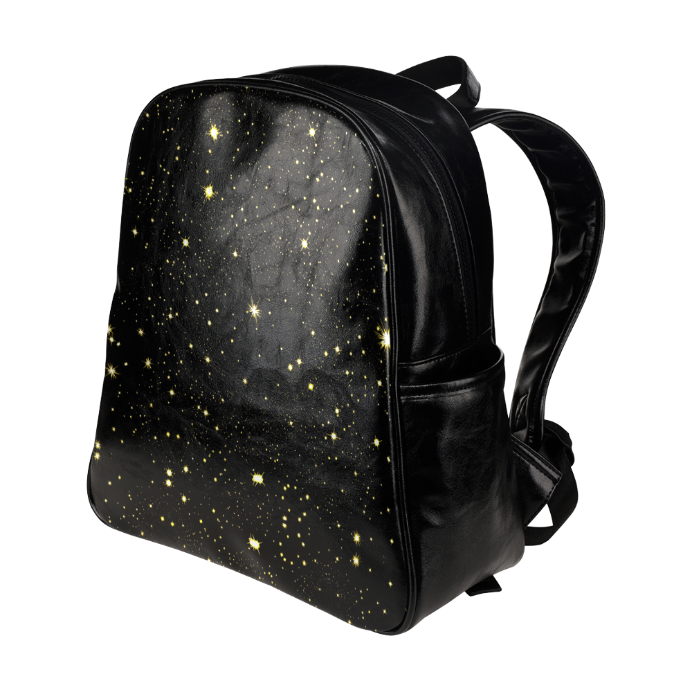 Christmas gold stars night sky Multi-Pockets Backpack (Model 1636)