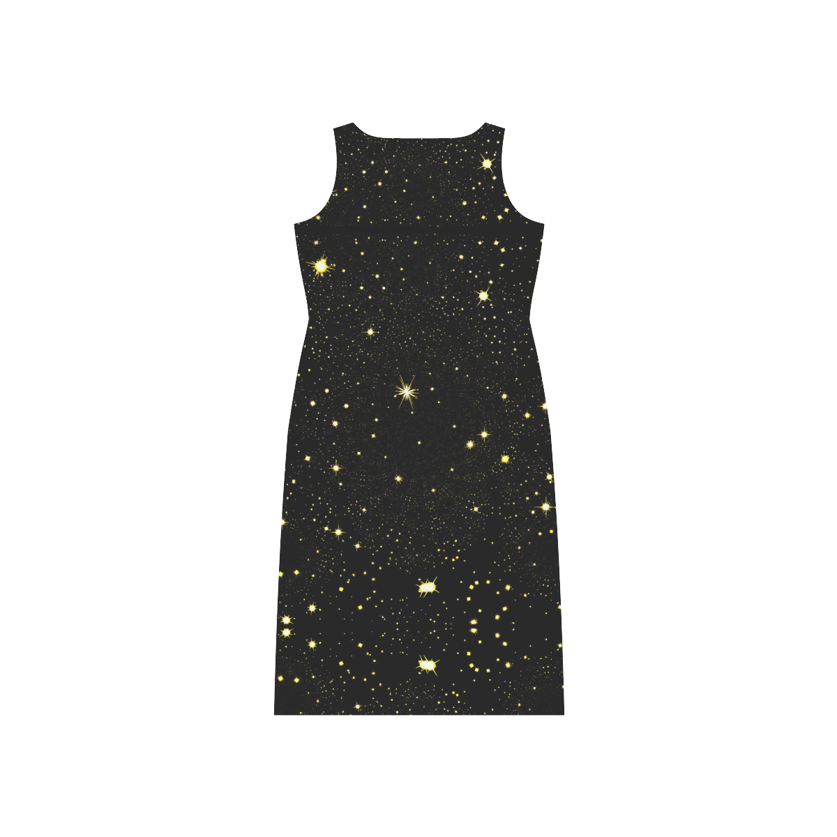 Christmas gold stars night sky Phaedra Sleeveless Open Fork Long Dress (Model D08)