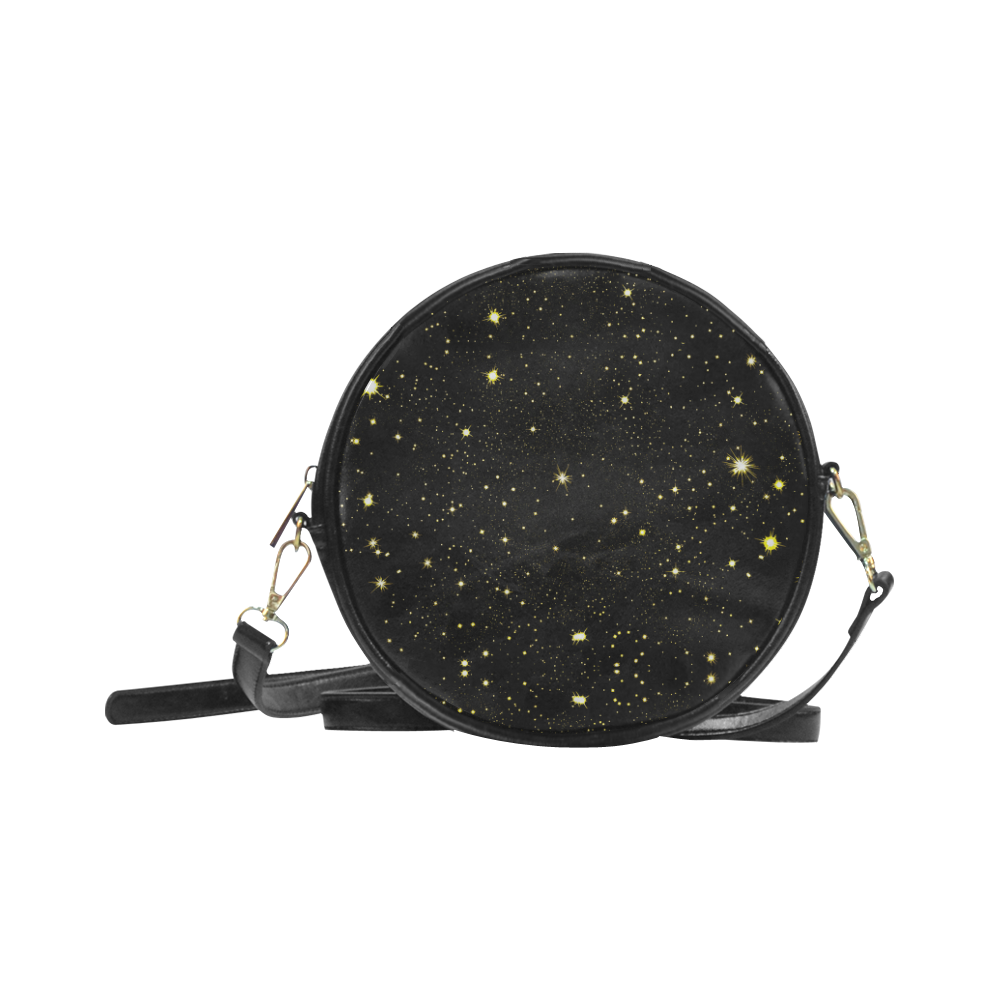 Christmas gold stars night sky Round Sling Bag (Model 1647)
