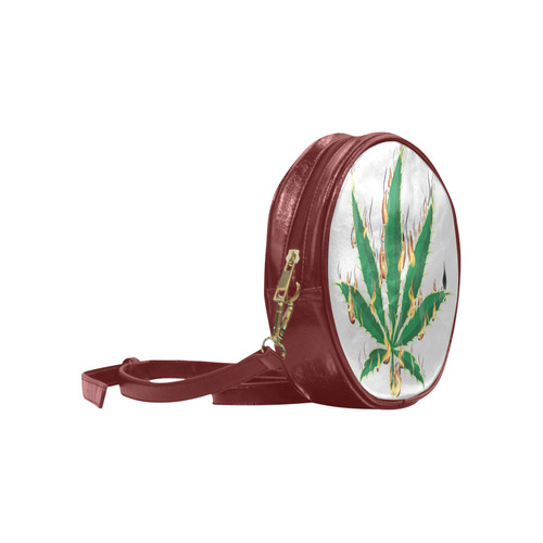 Flaming Marijuana Leaf Round Sling Bag (Model 1647)