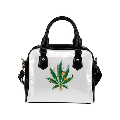 Flaming Marijuana Leaf Shoulder Handbag (Model 1634)