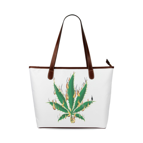 Flaming Marijuana Leaf Shoulder Tote Bag (Model 1646)