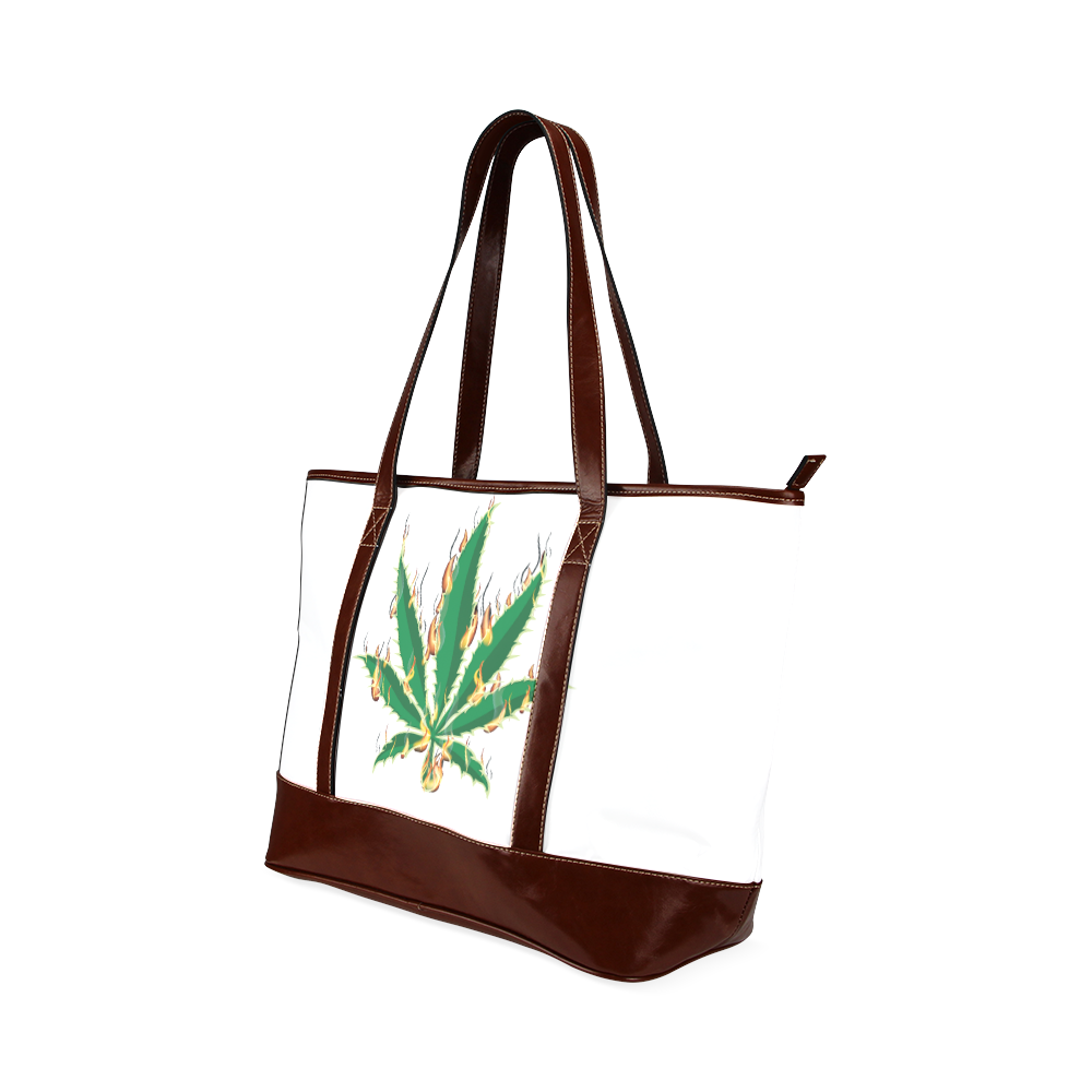Flaming Marijuana Leaf Tote Handbag (Model 1642)