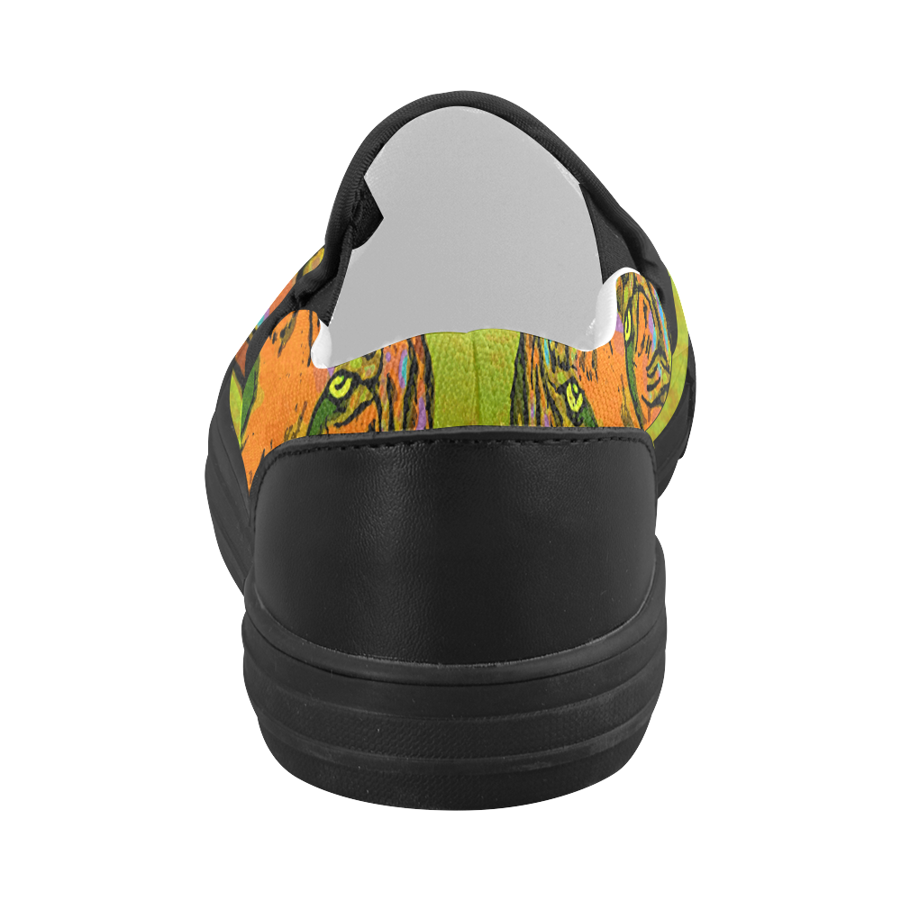 Pop Art TIGER HEAD orange green blue Women's Slip-on Canvas Shoes (Model 019)