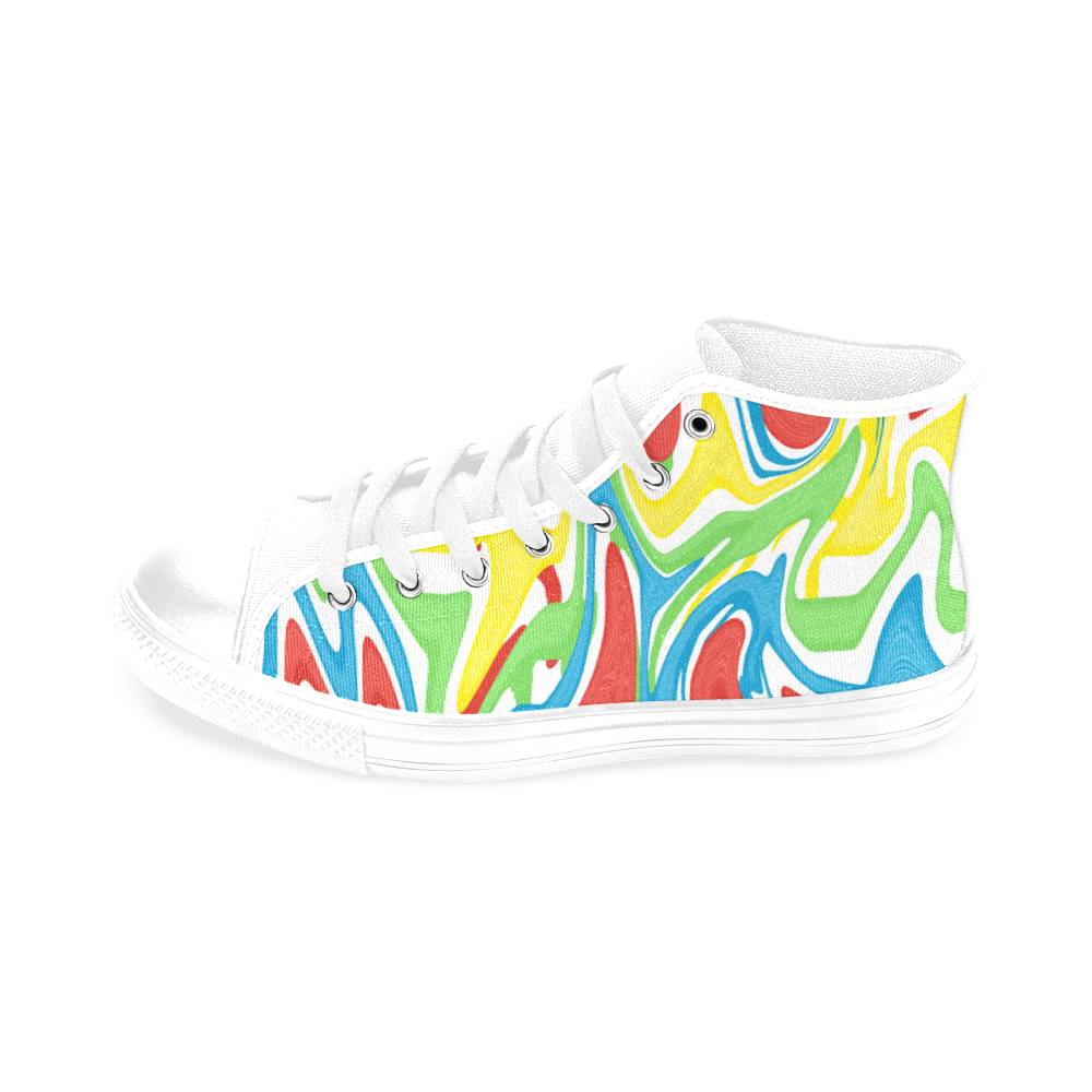 Swirled Rainbow Men’s Classic High Top Canvas Shoes /Large Size (Model 017)