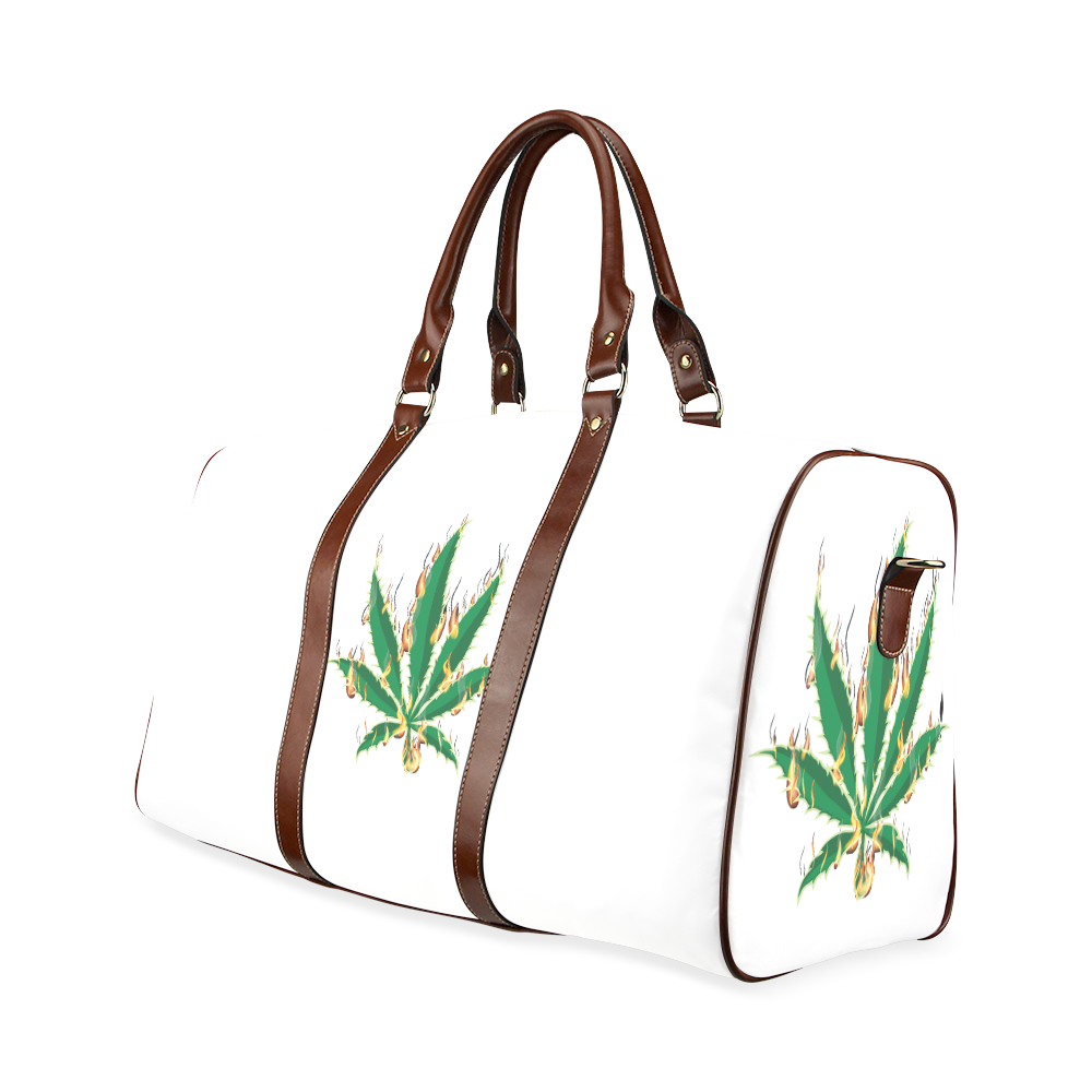 Flaming Marijuana Leaf Waterproof Travel Bag/Large (Model 1639)
