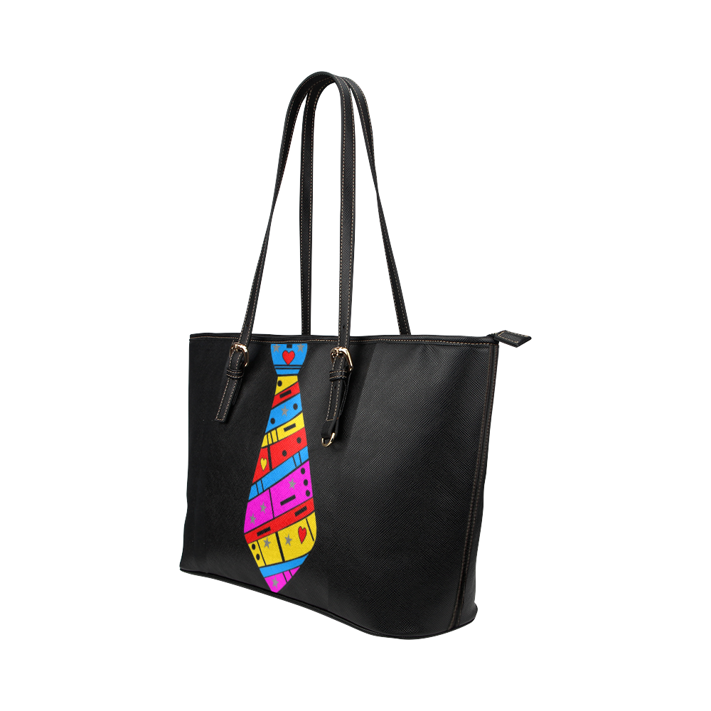 Popart Tie by Popart Lover Leather Tote Bag/Large (Model 1651)