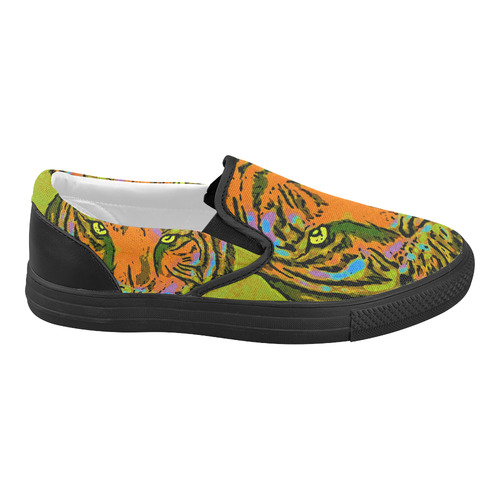 Pop Art TIGER HEAD orange green blue Women's Slip-on Canvas Shoes (Model 019)